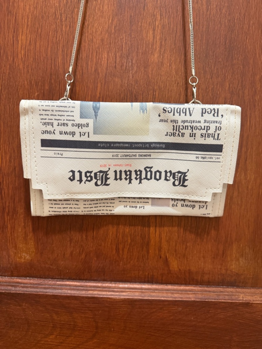 Newsprint Pattern Crossbody Bag in Cream